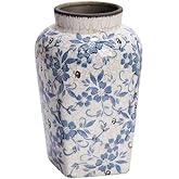 FangYe Blue and White Floral 10inch Ceramic Flower Vase, Traditional Chinese Style, Decorative Porcelain Container