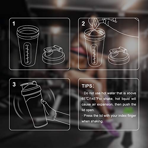 VIGIND 22 OZ Protein Shaker Bottle with Blender Mixer Ball, 100% BPA-Free Leak Proof Workout Cup Sports Nutrition Supplements Non-Slip Mix Shake Bottle - Thumbnail 7