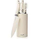 Kuisine Premium kitchen Knife Set with block,High Carbon Stainless Steel Forged,Ergonomic Non-slip Handle Knife Block Set(6PCS,Ivory)