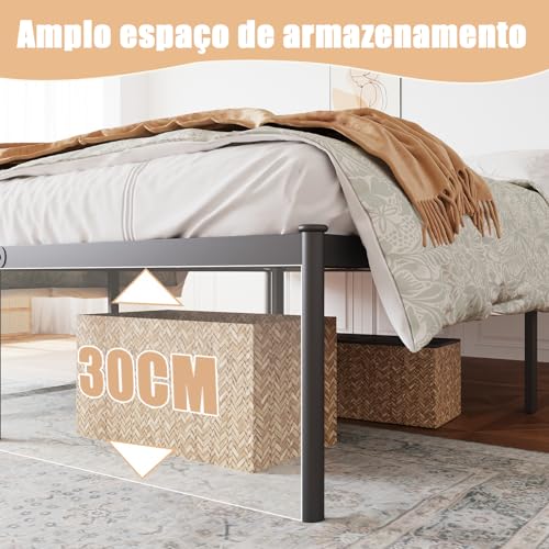 Estrutura De Cama De Metal, Não Precisa de Box Spring,Com Espaço De Armazenamen Cor Preto (QUEEN)