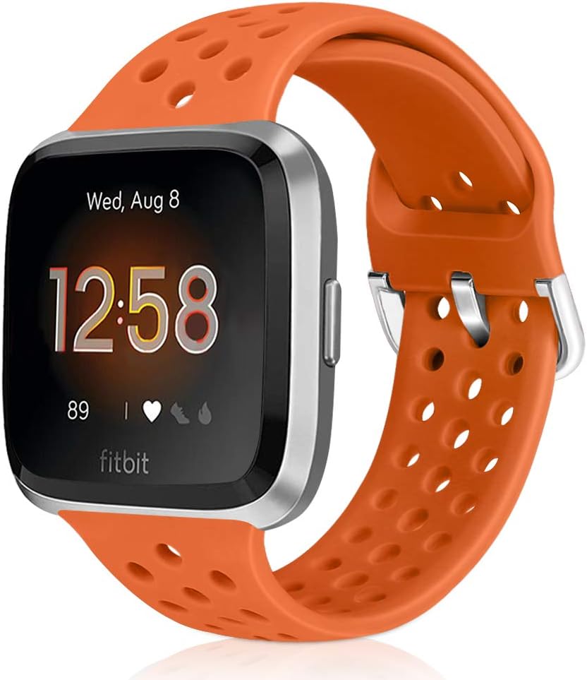Runostrich Sport Band Compatible with Fitbit Versa 2/Fitbit Versa/Versa Lite/SE, Soft Silicone Strap Replacement Breathable Wristband Accessories for Smart Fitness Watch for Women Men (Orange)