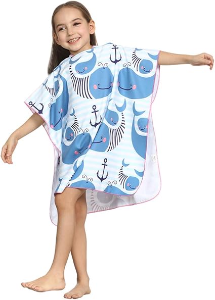 Amazon Ed Lumos 子供 バスタオル フード付き 可愛い バスローブ アニマル クジラ パターン キッズ ポンチョ 速乾 綿 ビーチタオル ルームウェア スイミング 水遊び お風呂 ホワイト ベビー用バスローブ ベビー マタニティ 通販