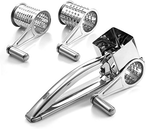 Rotary Cheese Grater Foruchoice Vegetable Cheese Cutter Slicer Shredder with 3 Interchanging Rotary Ultra Sharp Cylinders Stainless Steel Drums Slicer