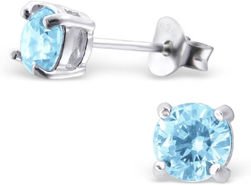 ICYROSE 925 Sterling Silver Round 5mm Aqua CZ Stud Earrings 23836