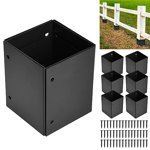 Photo 1 of 304 Stainless Steel Post Base Protectors Adjustable (Range 3.3-6in), Protects Wooden Mailboxes, Deck and Fences from Lawnmower and Rain Damage (Black - Set 6)