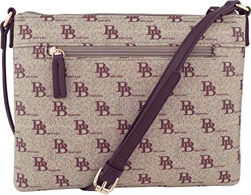 B BRENTANO Vegan Multi-Zipper Crossbody Handbag Purse with Tassel Accents (BB Brown)