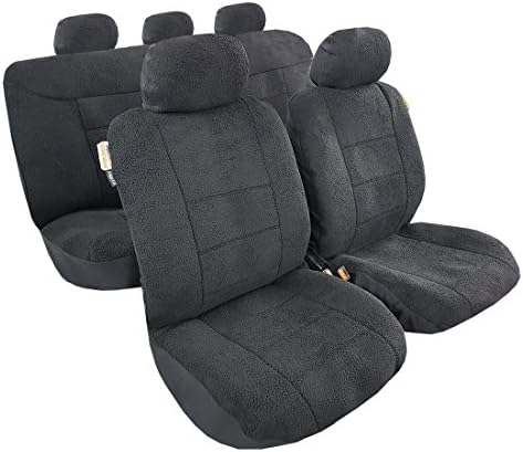 All Black Faux Fur Sheepskin Elite Velour Car Seat Cover Universal Fit Full Set Front &amp; Rear Row, Airbag Safe For Most Car Truck SUV Pickups