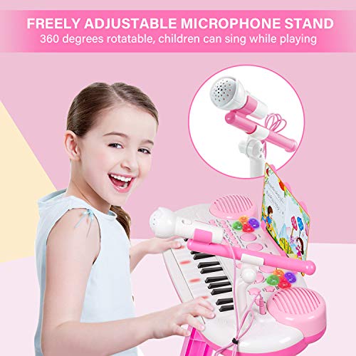 TWFRIC Toy Piano Keyboard for Kids with Microphone, 31-Key Electronic Musical Instrument Piano Toy Keyboard with Music Stand and Stool for Kids Birthday Christmas Day Gifts - Thumbnail 2
