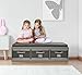 Badger Basket Kids’ Storage Bench with Cushion - Foldable Toy Organizer with 3 Removable Bins, Faux Leather Seat, Durable Wood Frame - Seating and Storage for Playroom or Bedroom - Gray