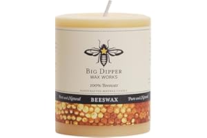 Big Dipper Wax Works 100% Pure Beeswax Pillar Candle, Medium 3" x 3.5", 60-Hour Burn, Handcrafted Honey Aroma, Clean Soot-Free Flame, Eco-Friendly Cotton Wick for Home Décor, Meditation & Relaxation