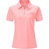 BGOWATU Women's Short Sleeve Golf Polo Shirts 1/4 Zip Tennis Tops Collared T-Shirts UV Protection Quick Dry