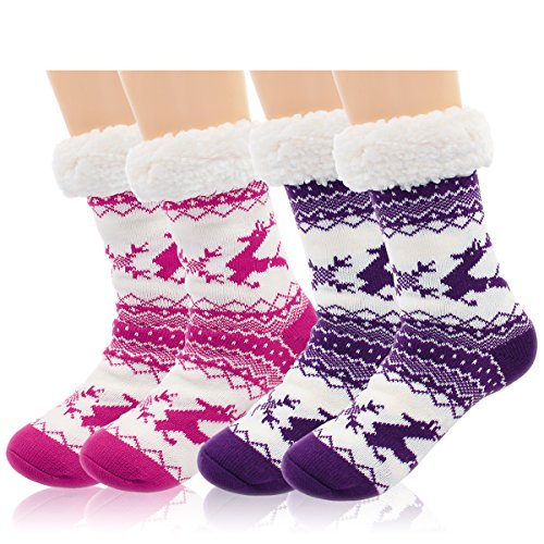 Hippih 2 Pairs Super Soft Cozy Fuzzy Winter Slipper Socks
