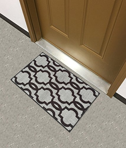 Kapaqua Rubber Backed 2-Piece Rug Set Fancy Moroccan Trellis Grey & Black Area Non-Slip Rug - Rana Collection Kitchen Dining Living Hallway Bathroom Pet Entry Rugs RAN204GRY-2PC - Thumbnail 4