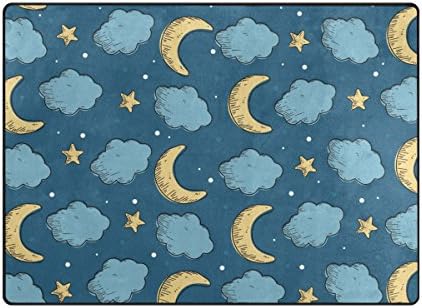 Vantaso Area Rugs Night Moon And Stars Seamless Non Slip Play Mats for Kids Bedroom Boys Girls Playing Room Living Room 80x58 inch