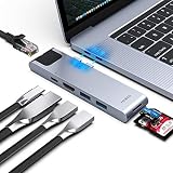USB C Hub, MacBook Pro Adapter, Falwedi 7-in-2 USB-C Hub with Thunderbolt 3 5K@60Hz 100W PD, Ethernet Port, 4K@30Hz HDMI, 2xUSB 3.0 Ports, SD/TF Card Reader for MacBook Air 2018 and MacBook Pro