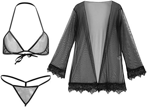 Lurdarin Womens Lace Night Dress Bikini Bra and T Back Thong Sets Sexy See Through Lingerie Sets
