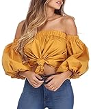 Glamaker Women's Sexy Ruffle Off Shoulder Blouse Crop Tops Size 4/6 Yellow