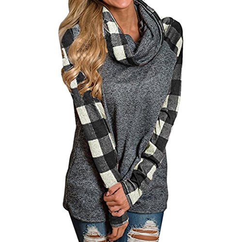 Womens Turtleneck Tunic Plaid Shirts Long Sleeve Pullover Sweatshirt (US6=Tag M, Black)