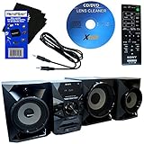 Sony All in One 700W Hi-Fi Shelf System with Bluetooth & NFC, CD Player, FM Radio, USB & Aux Inputs, EQ & Bass Boost + Remote Control + Xtech CD Lens Cleaner + Aux Cable + HeroFiber Cleaning Cloth