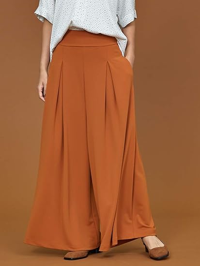 Amazon カリテ Qualite パンツ ストレッチポンチワイドパンツ レディース オレンジ 36 S ロングパンツ 通販