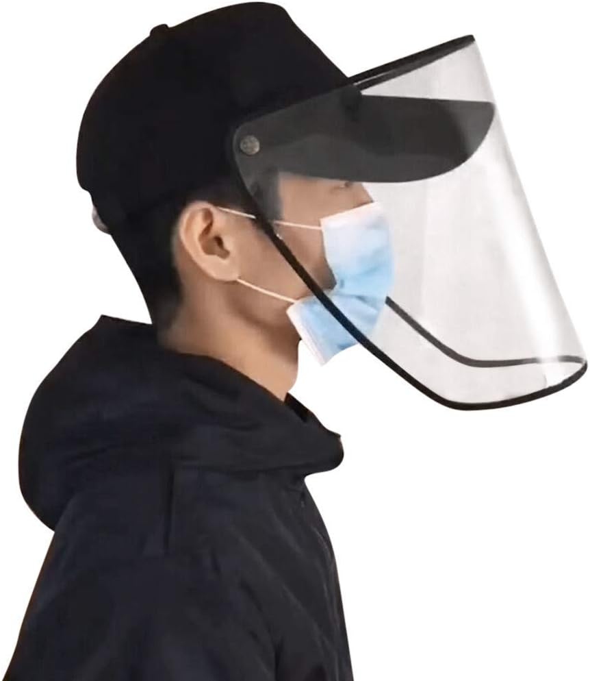Anti Saliva Fog UV Hat with Face Shield - Full Face Isolation Anti-Pollution Hat Fishing Hat Boonie Hat Epidemic Protection Hat for Men & Women Camping (Black-A)