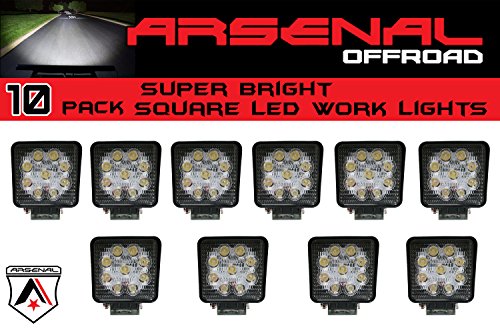 LED Square Work Lights #1 Arsenal Offroad10X 27w Square LED Work Light Lamp Off Road High Power ATV Wrangler 4x4 Rv Trailer Fishing Boat Tractor Truck Spot (pack of 10)