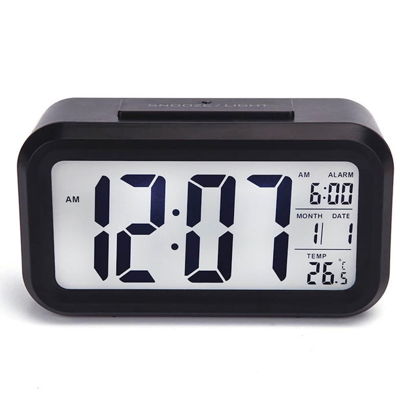 DTL Digital Alarm Clock LED Display with Temperature Big LCD Digit Display Larger LCD Backlit Display Snooze Smart Brightness Sensor for Bedroom Home Office and Travel