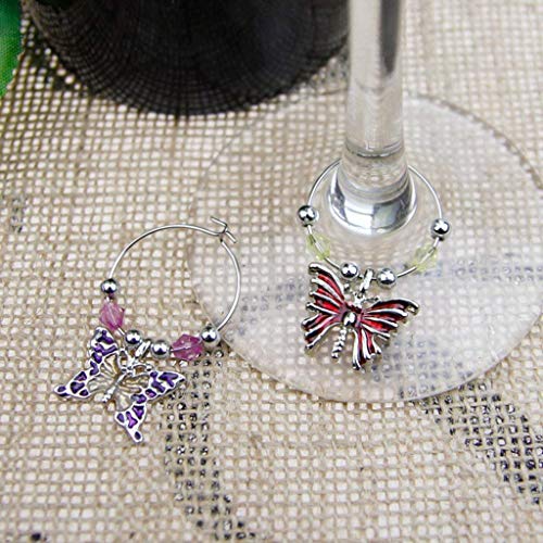 6pcs Wine Glass Charms Butterfly Sterling Glass Wine Pendant Ring Charms Table Decor