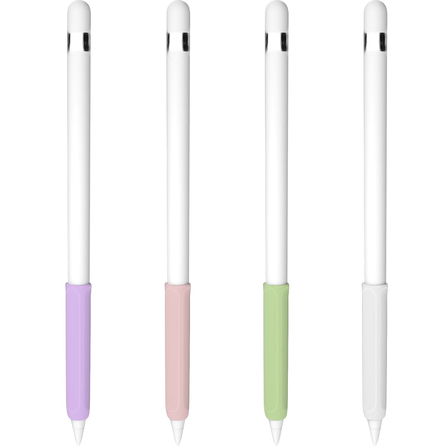 YINVA 4 PCS Grip Case Cover Sleeve Compatible with Apple Pencil (1st Gen, White+Pink+Purple+Green)