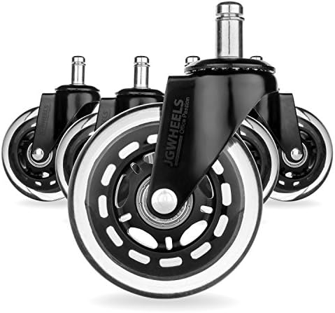 JGWheels Office Chair Caster Wheels Replacement (Set of 5)-Rollerblade caster wheels - 3-Inch Heavy Duty - Idea for Hardwood Floors, Cool Non-Marking.Smart Rolling With Universal Fit