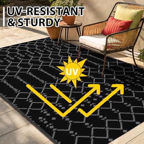 Homaxy Outdoor Rug, 180 x 270 cm, Waterproof Reversible Plastic Straws, Boho Outdoor Rug, Floor Mat for Patio, Garden, Deck, Picnic, Beach, Camping
