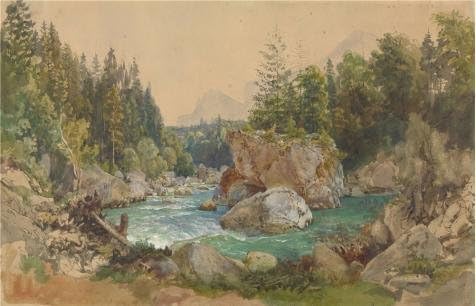 The High Quality Polyster Canvas Of Oil Painting 'Wooded River Landscape In The Alps,about 1850 - 1870 By Thomas Ender' ,size: 10x16 Inch / 25x40 Cm ,this Imitations Art DecorativeCanvas Prints Is Fit For Garage Gallery Art And Home Decoration And Gifts