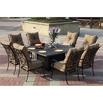 Amazon Com Darlee Santa Anita 9 Piece Patio Fire Pit Dining Set