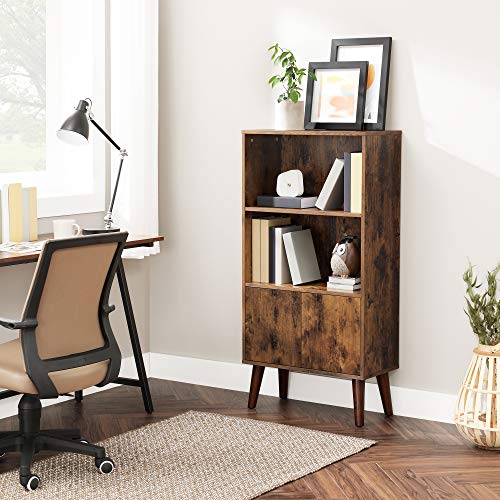 VASAGLE Bookcase, 2Tier Retro Bookshelf with Doors, Storage