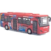 Ailejia City Bus Die Cast Pull Back Vehicles Mini Buses Model Car Toys With Lights and Music - Boys' Red Bus Toys