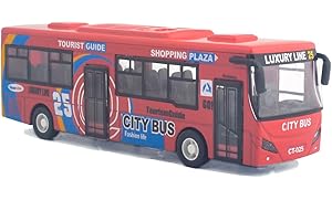 Ailejia City Bus Die Cast Pull Back Vehicles Mini Buses Model Car Toys With Lights and Music - Boys' Red Bus Toys