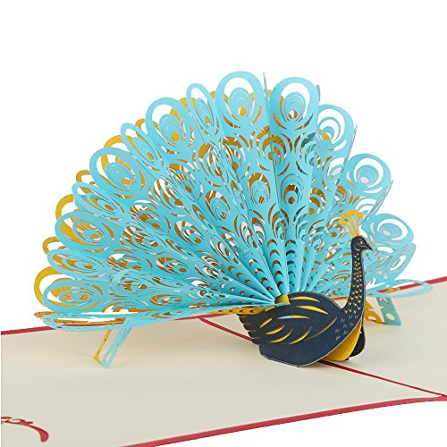 Echeer Paper Peacock Pop Up Birthday Greeting Cards, Wedding Congratulations Cards， 3D Pop Up Greeting Cards Handmade Anniversary Wedding Graduation Cards Invitation Cards - Thumbnail 6