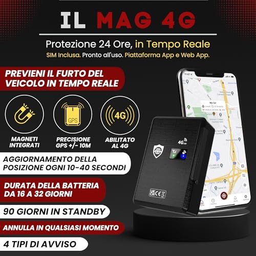 SafeTag MAG 4G - Magnetic and Rechargeable GPS Locator for Car, Van, Motorbike, 3 Months Standby, Tracking and Real-Time Alerts, Free 7 Day Trial and SIM Included