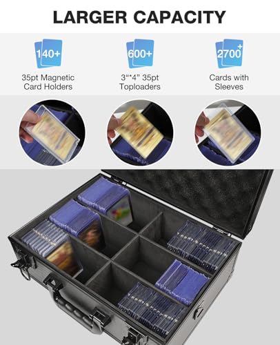 iDiskk Toploader Storage Box - Custodia per carte da 600+ con serratura, protezione resistente per carte sportive/di trading, organizzatore imbottito con chiavi，top loader storage box