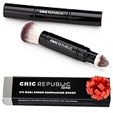 Premium Double Ended Retractable Kabuki Makeup Brush - Synthetic Vegan Cruelty Free Bristles - For Powder Cream and Liquid Make Up - Travel Set