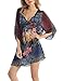 Urban CoCo Women Bohemian Neck Tie Floral Print Ethnic Style Shift Dress (Small, Pattern 13)