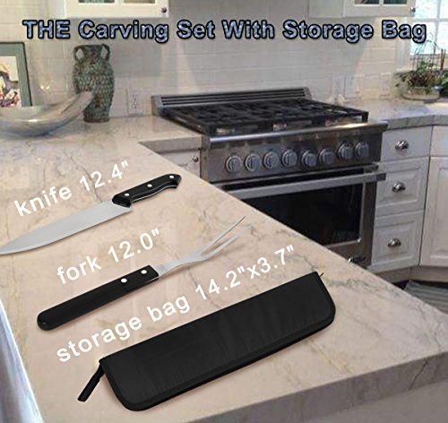 POLIGO Cutlery Carving Knife Set, Sturty Carving Knife and Fork - set of 2 in a handy pouch bag - Perfect Gift Set for Men and Women