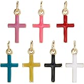 Beebeecraft 13Pcs 7 Colors Enamel Cross Charms 18K Gold Plated Brass Colorful Crucifix Charms with Jump Ring for Jewelry Making Bracelet Earring Necklace