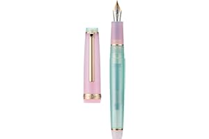 WIKULT Jinhao 82 Acrylic Fountain Pen, Iridium Extra Fine Nib with Ink Converter, Morandi Lake Blue Contrast Color Classic Design Smooth Writing Pen (Gold Trim)