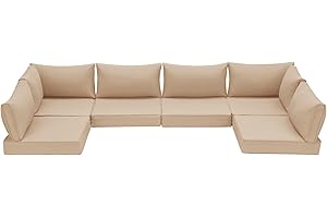 HOMREST Outdoor Replacement Cushions for Patio Furniture,Water-Repellent Sofa Cushions for 6-Seat Rattan Wicker Sectional Patio Conversation Sets,14-Piece Cushions Set for Outdoor Couch (Khaki)