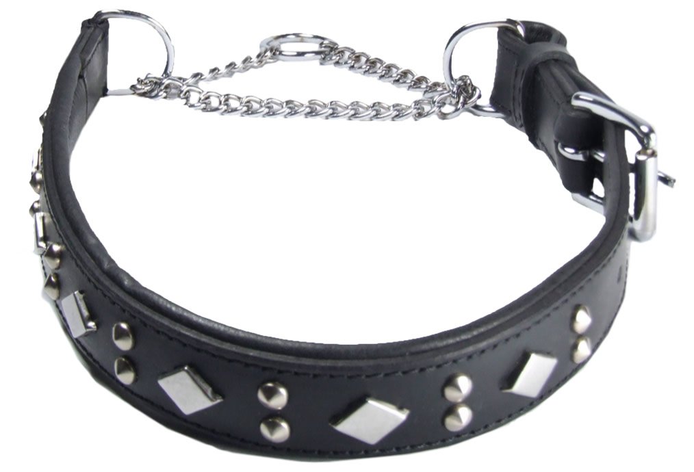 Adjustable PADDED Half check Leather Dog Collar large width 1"(2.5cm