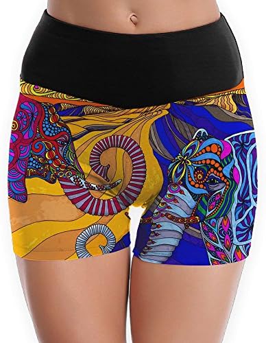 HIFHbvc Elephant Women's Fashion Polyester Yoga Shorts Workout Elastic Active Training Shorts