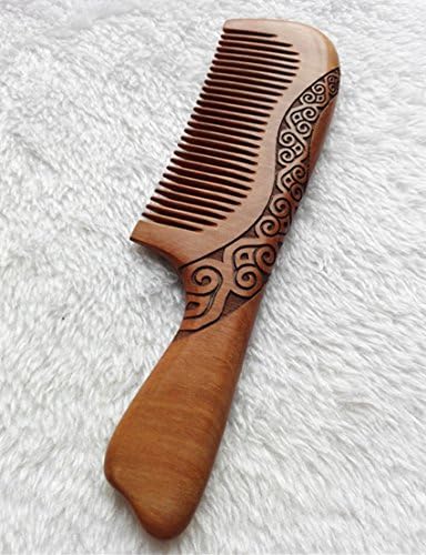 Carved Rotated Old Peach Wood Massage Comb Fine Flowers Carve Pattern Are Very Beautiful And Nice. Each Natural Has Respective Grain.