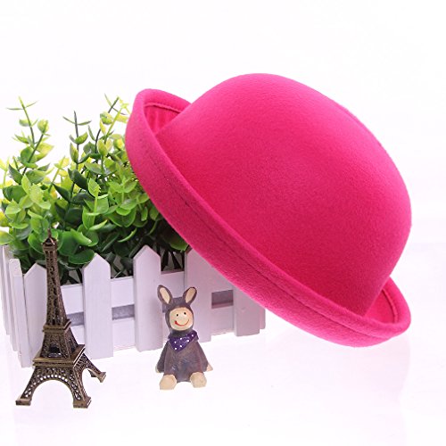 EOZY Girls Wool Felt Roll Brim Bowler Derby Hats Billycock Cloche 21" Rosy