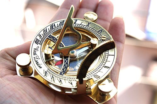Captain Brass Sundial Compass 3'', with beautiful gift velvet pouch.